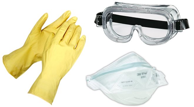 Резиновые перчатки, очки и респиратор – минимум необходимых защитных средств