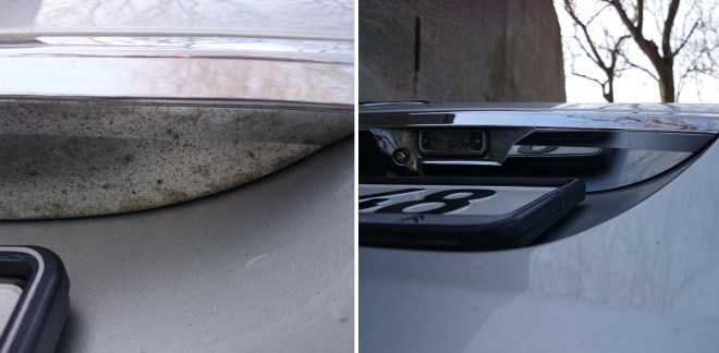 Хромированная накладка автомобиля до и после восстановительных работ